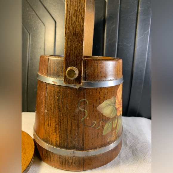 Basketville Hard Wood floral Painted Barrel - Picture 3 of 10